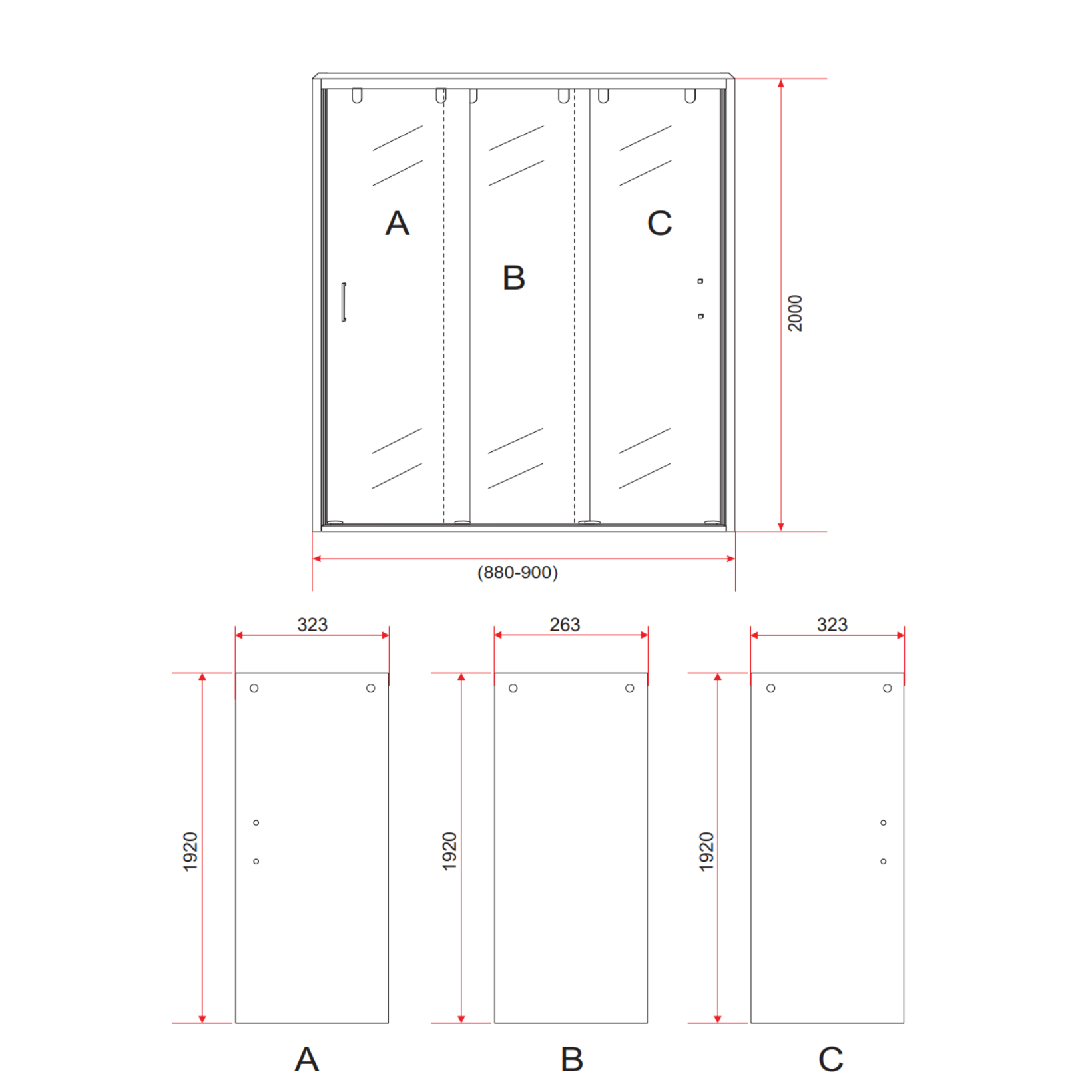 ALONI 3-Delige Nis Schuifdeur – 8 mm Veiligheidsglas