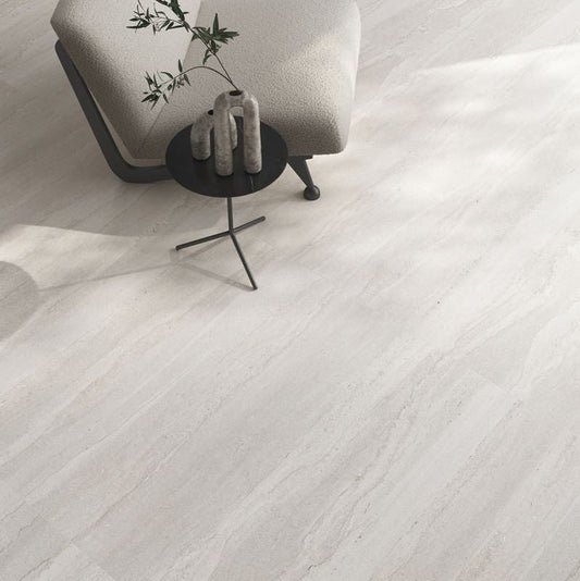 Tegel STR1521 / FLP0014192 - Wit mat flooring design with a modern chair and table in a bright space.