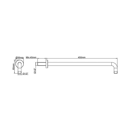Gebogen Douchearm Wiesbaden Ronde Muurbeugel 45 cm Geborsteld Messing Goud