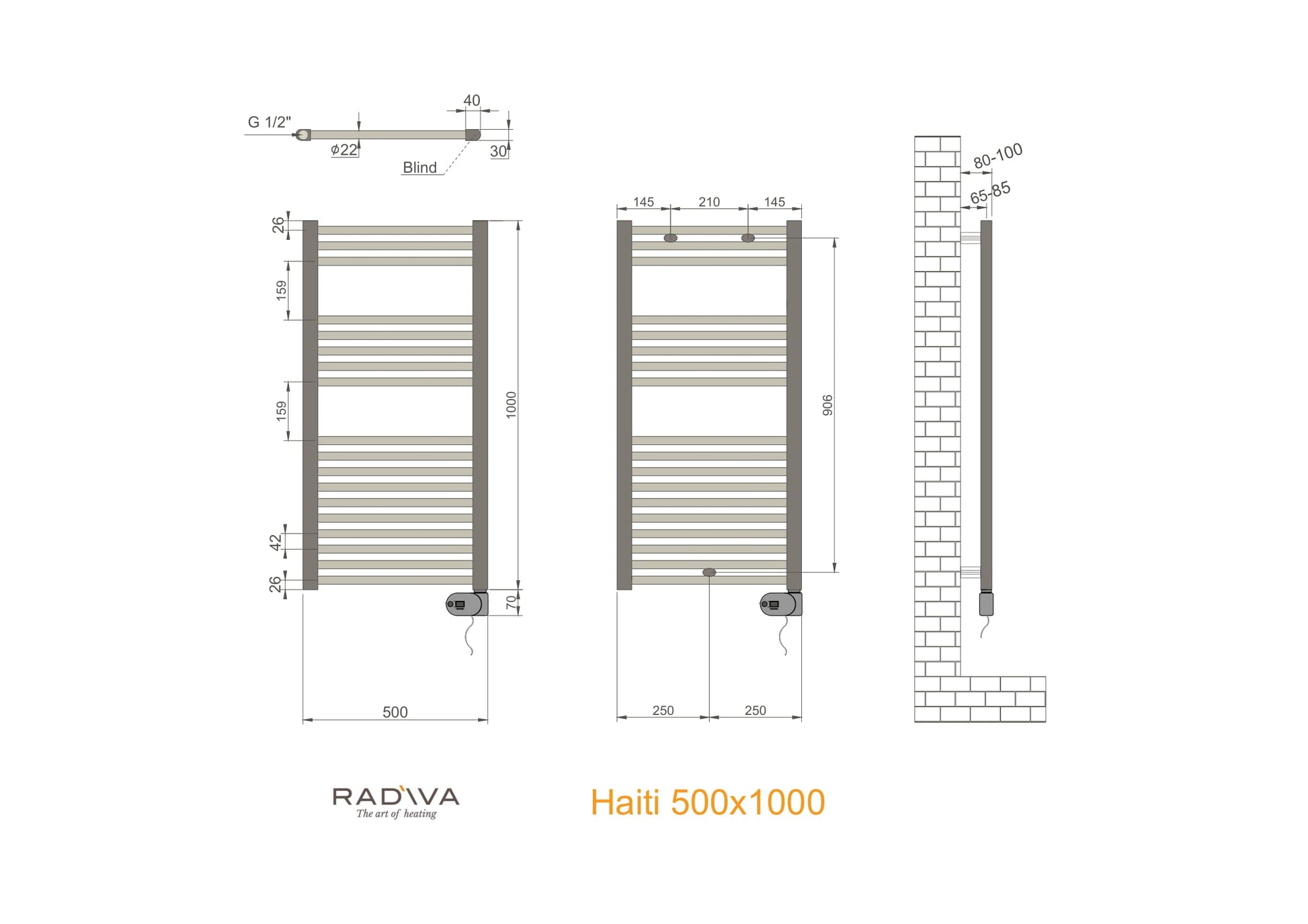 Radiva Haiti Radiator Elektrisch 500 x 1000mm