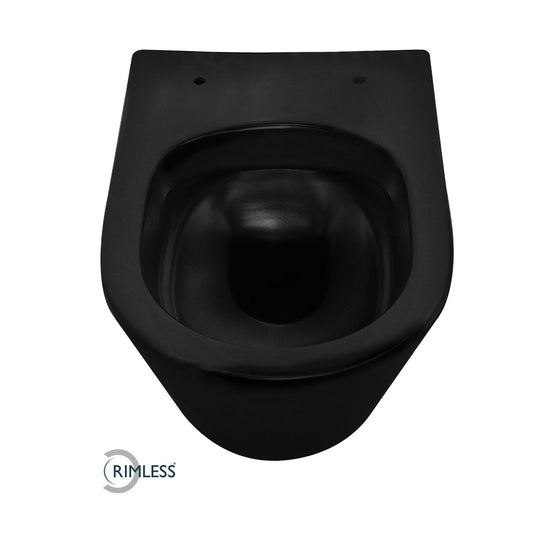 Matzwart wandtoilet Wiesbaden Vesta randloos, 52 cm (exclusief zitting)