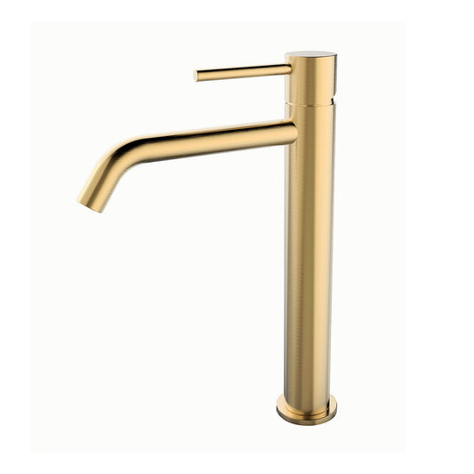 Opbouw XL-uitloop wastafelmengkraan Wiesbaden-stijl 19,5 cm, 1-hendel in geborsteld messing goud