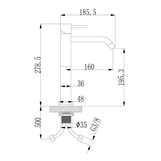 Opbouw XL-uitloop wastafelmengkraan Wiesbaden-stijl 19,5 cm, 1-hendel in geborsteld messing goud