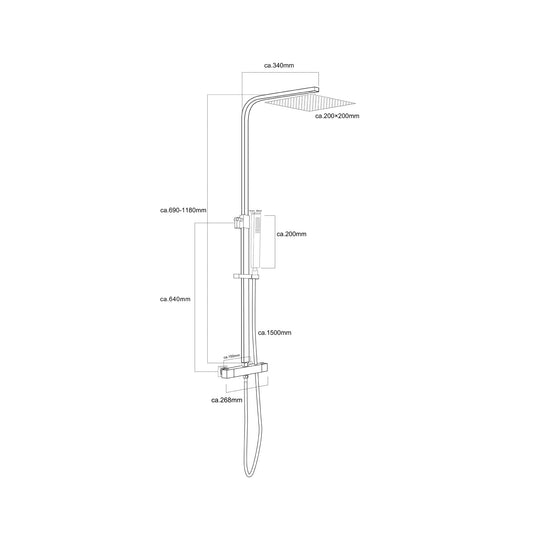 Rombo Eco Twenty Regendouche Wiesbaden met thermostaatkraan 20 cm, opbouw in mat zwart