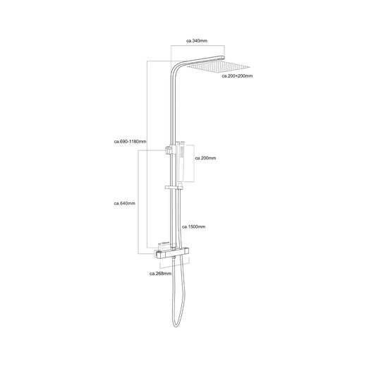 Rombo Eco Twenty Regendoucheset Wiesbaden Opbouw met Thermostaatkraan 20Cm in Chroom