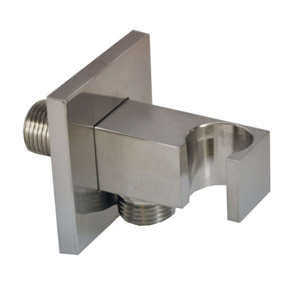 Rombo wandaansluitbocht met handdouchehouder vierkant 1/2" geborsteld staal PVD