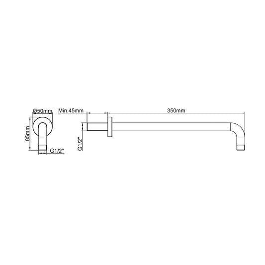 Ronde wandmontage luxe douchearm Wiesbaden 35 cm in geborsteld koper (uitverkocht)