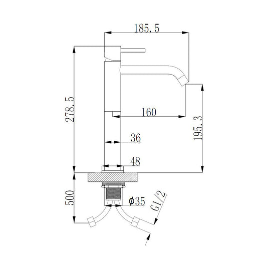 Style XL Uitloop 19,5 cm 1-hendel Opbouwwastafelmengkraan Wiesbaden Chroom