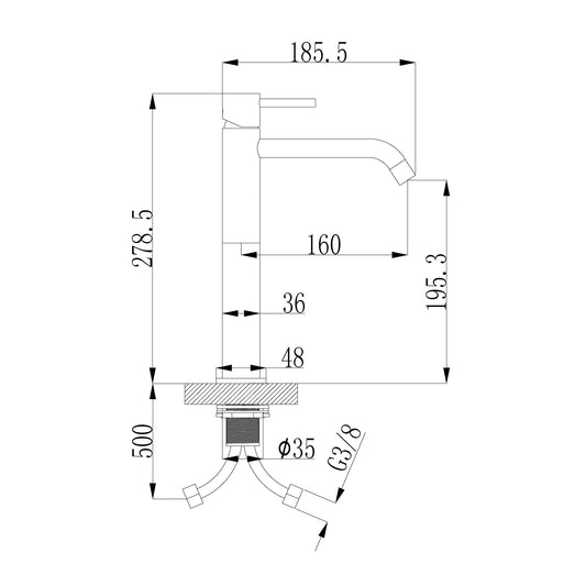 Style XL Uitloop 19,5 cm 1-hendel opbouw wastafelmengkraan Wiesbaden geborsteld koper