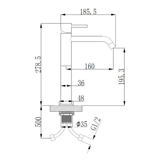 Style XL Uitloop Wastafel Mengkraan Opbouw Wiesbaden 19,5 cm 1-greep Mat Zwart