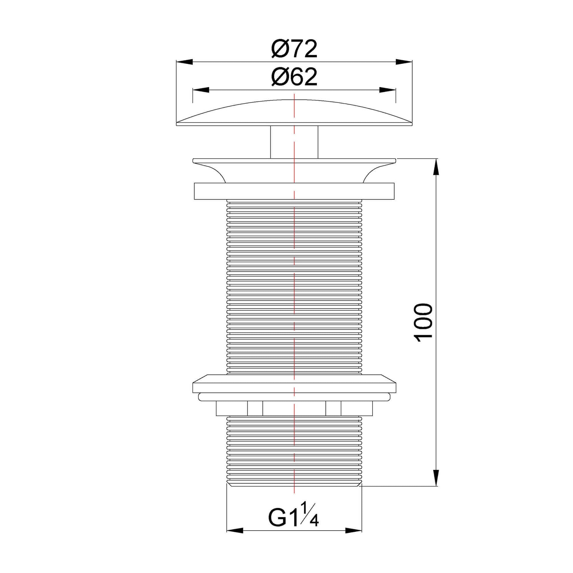 Afvoerplug technische tekening met afmetingen en details van verlengde vaste waste.