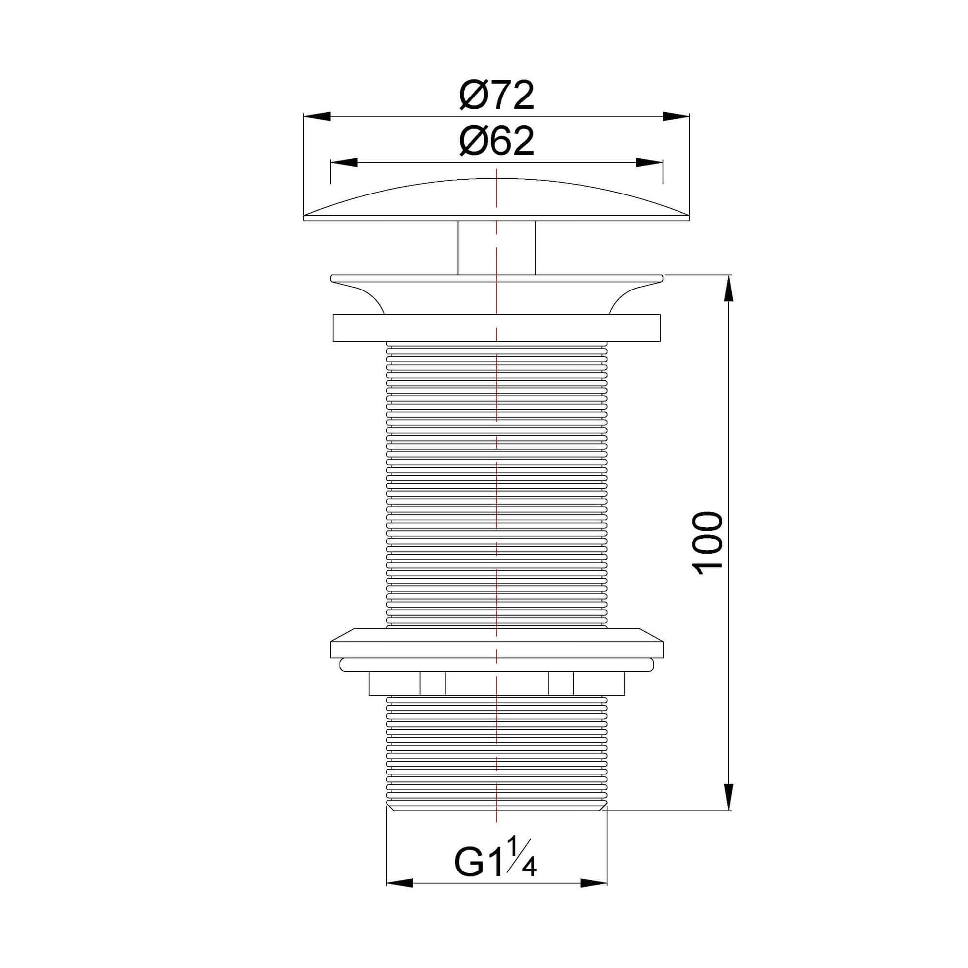 Technische tekening van UniMatch afvoerplug met verlengde draad en afmetingen voor wastafels en fonteintjes.