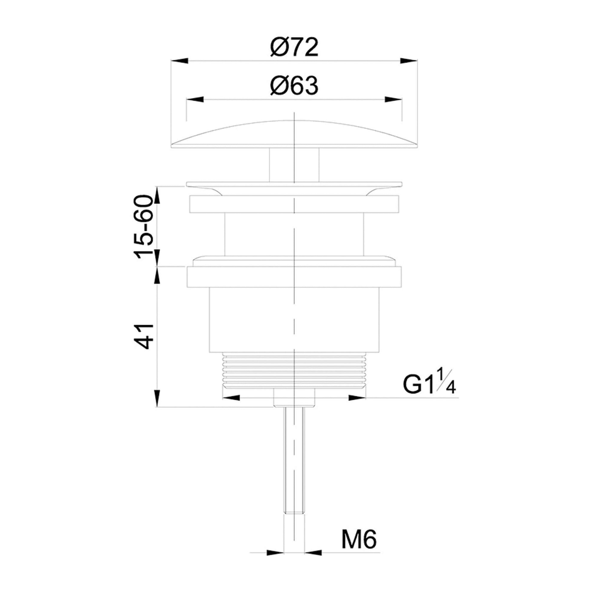 UniMatch open afvoerplug 5/4'' gunmetal design dimensions diagram