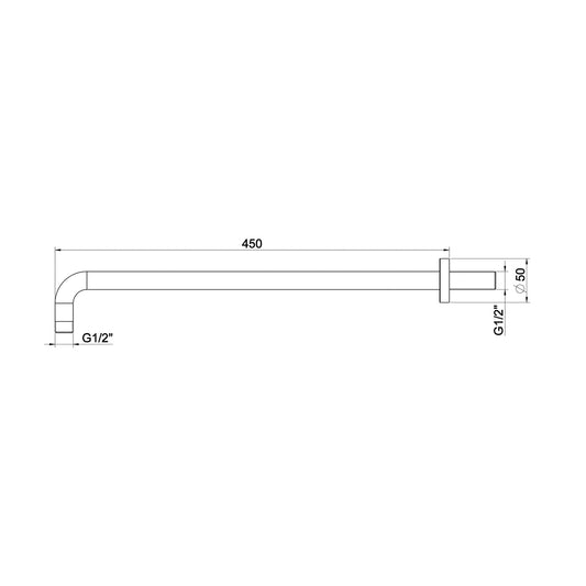 Caral Ronde Gebogen Douchearm Wiesbaden Wandhouder 45 cm Mat Zwart