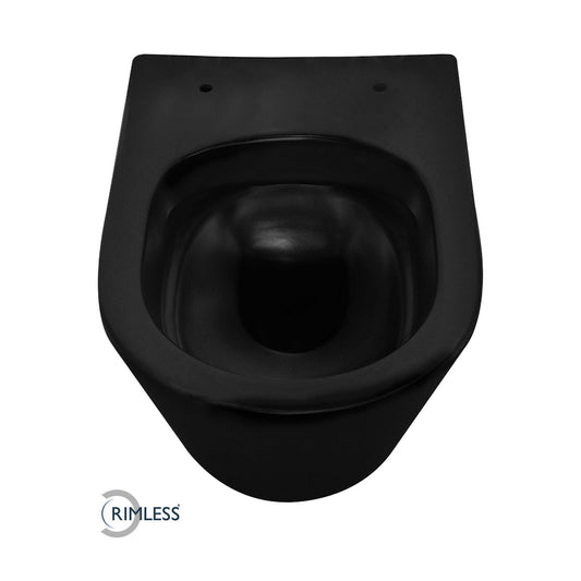 Vesta Junior Wandtoilet Wiesbaden Randloos 47 Cm in Mat Zwart (Exclusief Zitting)