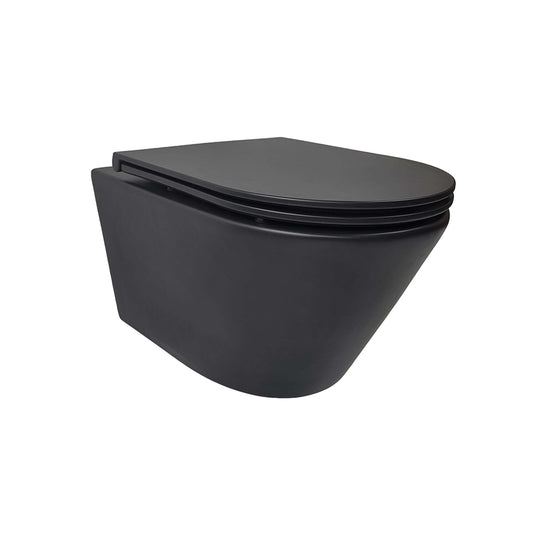 Vesta wandcloset rimless met Flatline toiletzitting softclose en quick release mat zwart