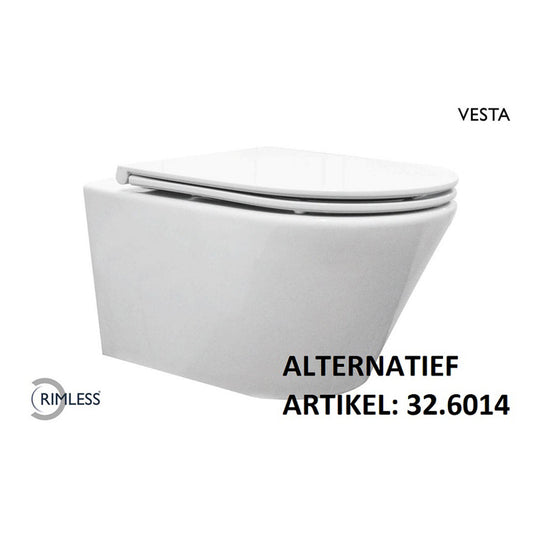 Vesta randloos hangtoilet Wiesbaden met diepe spoeling in wit (inclusief Flatline zitting)