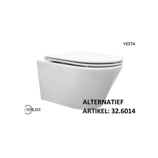 Vesta wandcloset rimless met Flatline toiletzitting softclose en quick release glans wit