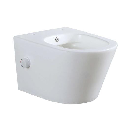 Vesta wandtoilet randlos mit Bidetarmatur warm und kalt Wasser matt weiß