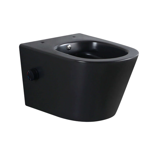 Vesta wandtoilet randlos mit Bidetarmatur warm und kalt Wasser matt schwarz