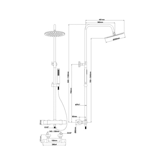 Wiesbaden Caral Paris regendoucheset met handdouche, chroomcoating