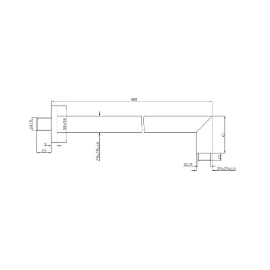 Wiesbaden Rombo Vierkant 40 cm Wanduitloop Chroom