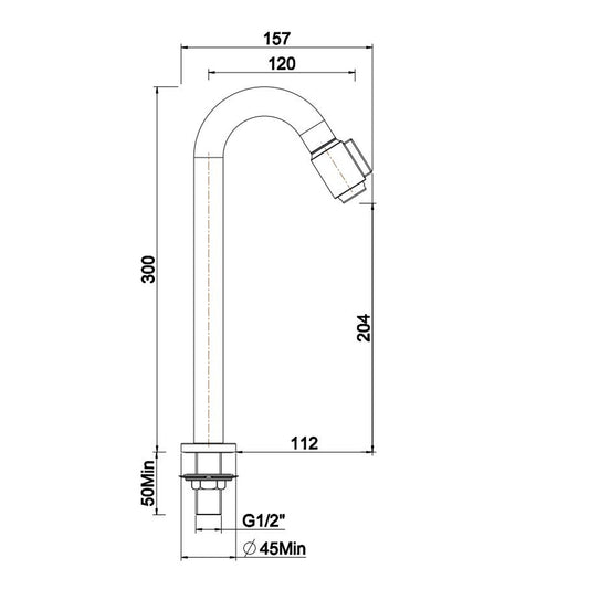 XL Toiletkraan Wiesbaden Victoria 1/2" in geborsteld messing