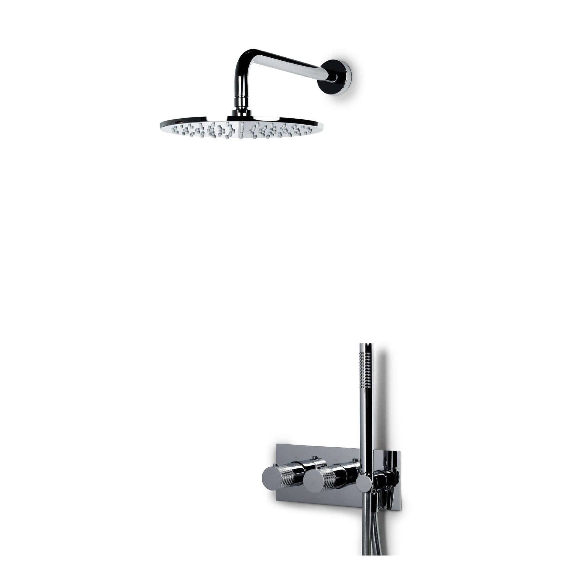 Inbouw Douchesysteem featuring a chrome finish, includes a round showerhead and wall-mounted controls.
