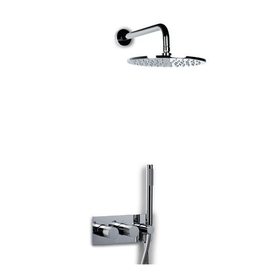 Blue Label Brondby Facet inbouw douchesysteem in chrome, featuring sleek design and shower head.