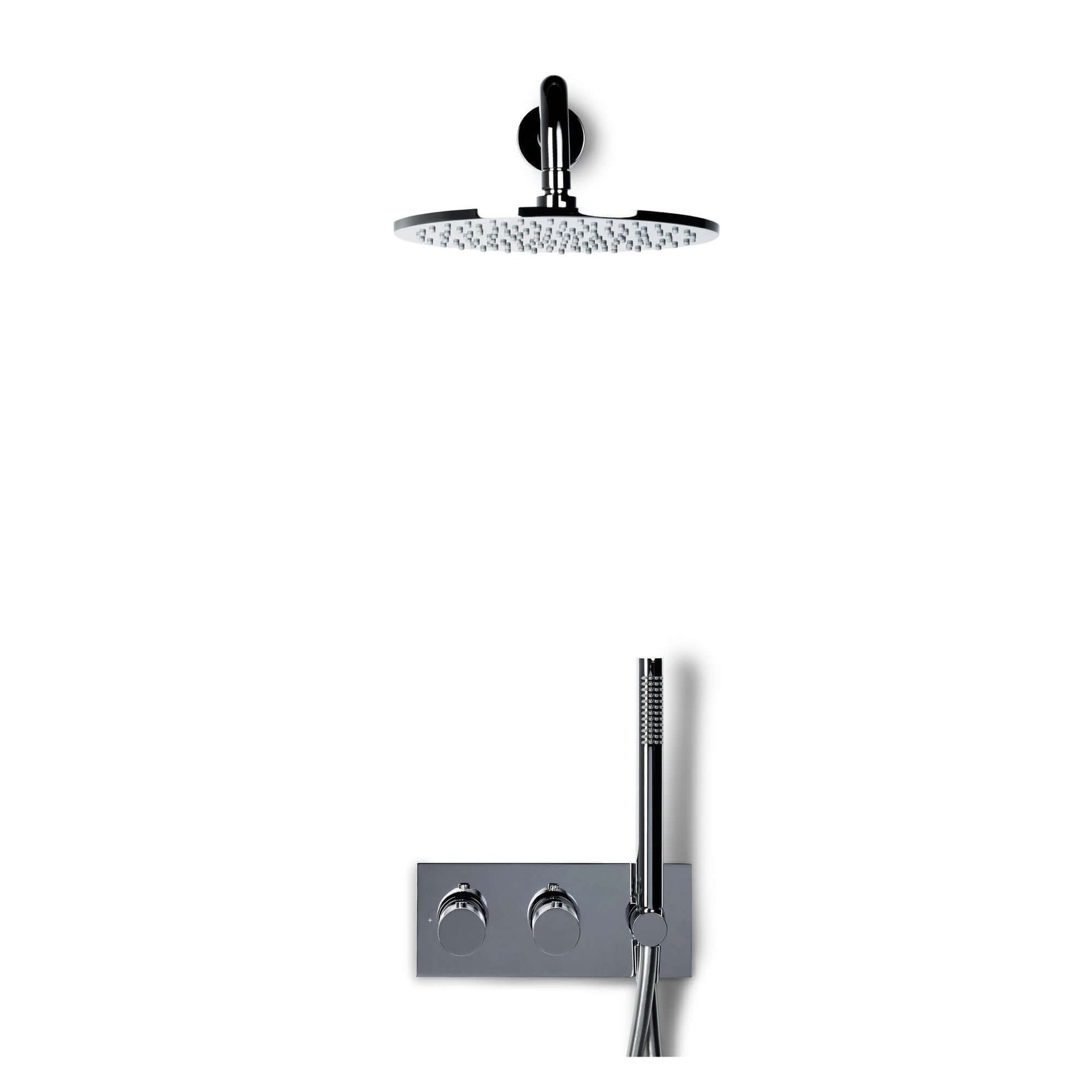 Blue Label Brondby Facet inbouw douchesysteem in chrome with showerhead and handheld shower.