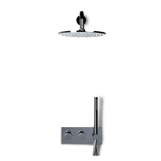 Blue Label Brondby Facet inbouw douchesysteem in chrome with showerhead and handheld shower.