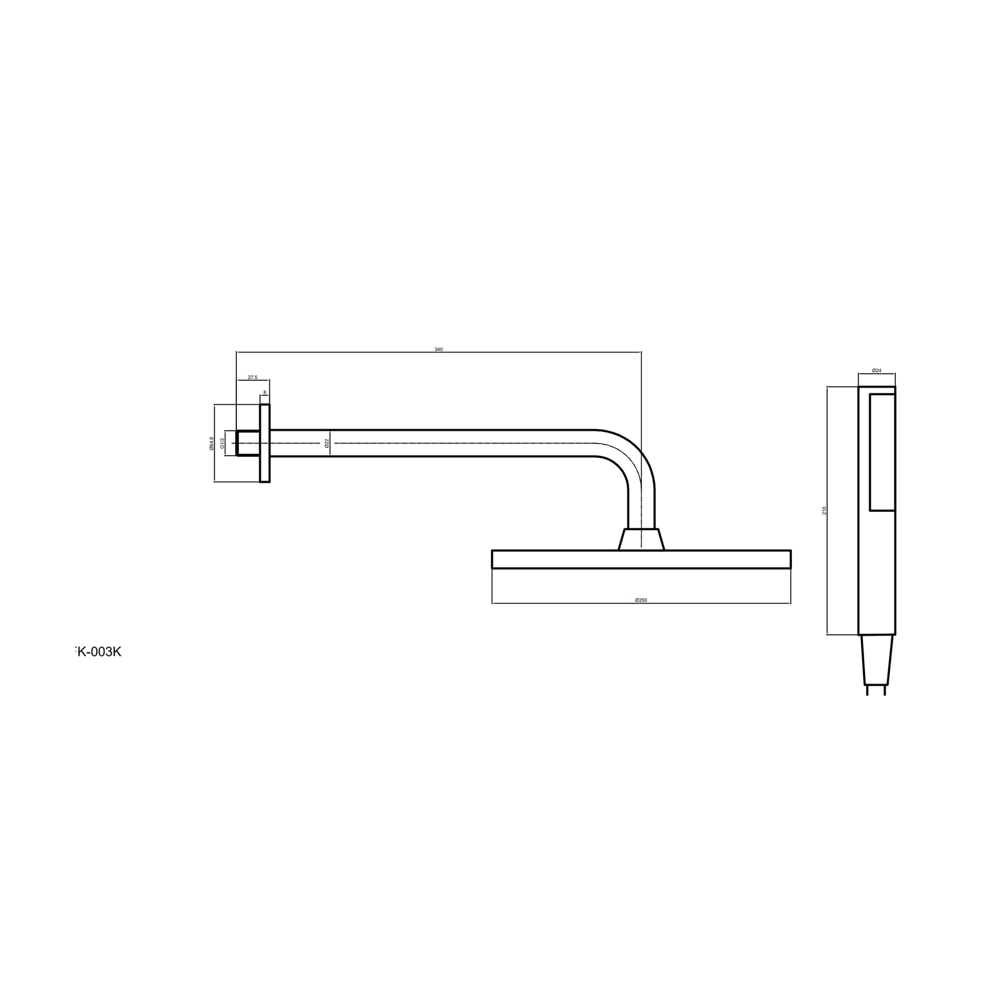 Blue Label Brondby Facet inbouw douchesysteem - geborsteld goud PVD technical drawing