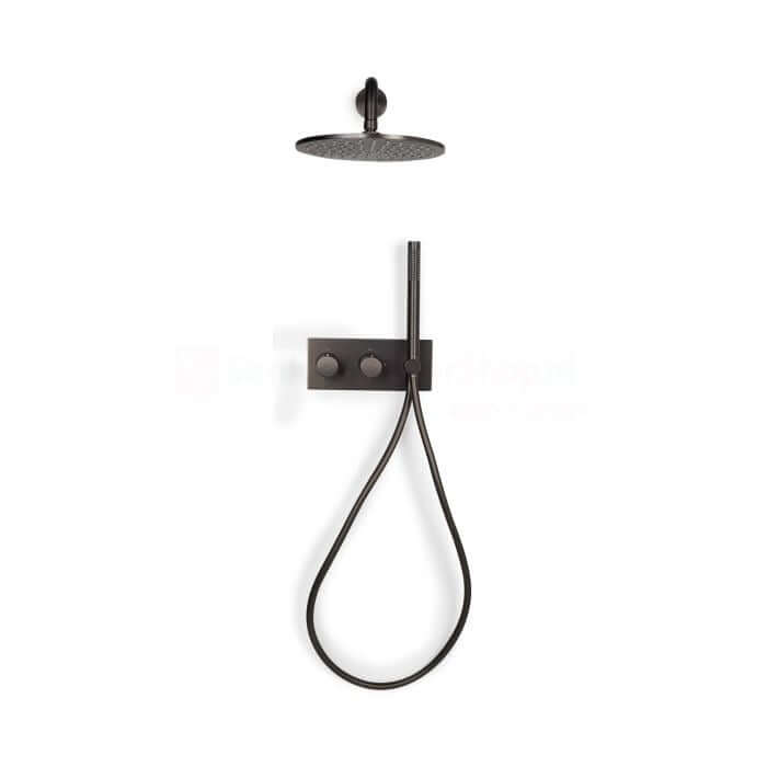 Blue Label Brondby Facet Inbouw Douchesysteem in geborsteld gunmetal PVD finish with modern design.