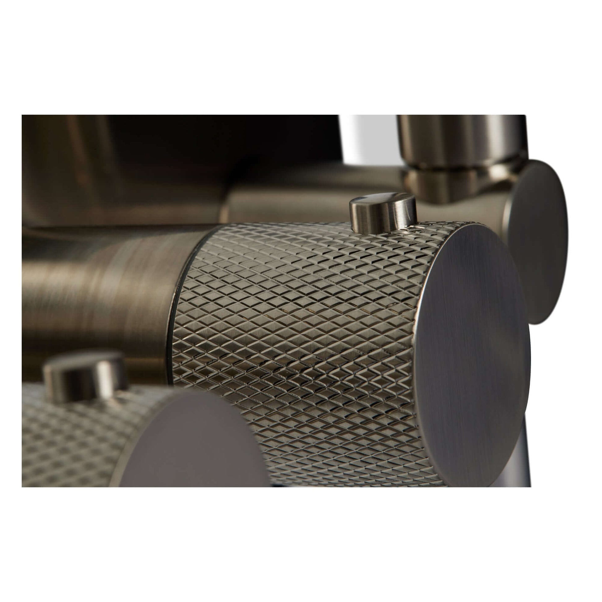 Close-up of a Brondby Inbouw Douchesysteem control handle in brushed nickel finish.