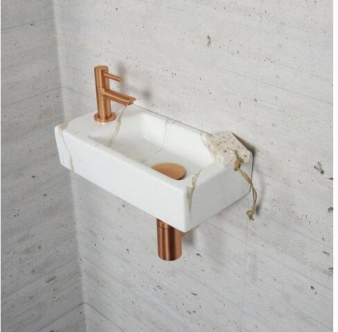 Carrara Marmer Look Fonteinset Wiesbaden Kleur Brons Koper (Kraangat Links)