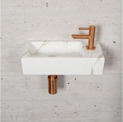 Carrara Marmer Look Fonteinset Wiesbaden Kleur Brons Koper (Kraangat Rechts)