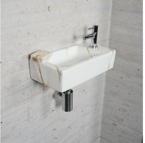 Carrara Marmer Look Fonteinset Wiesbaden Kleur Chroom (Kraangat Rechts)