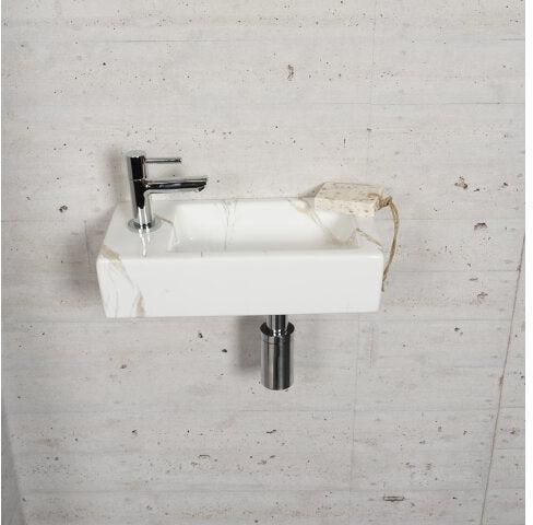 Carrara Marmerlook Fonteinset Wiesbaden in Chroomkleur (Kraangat Links)