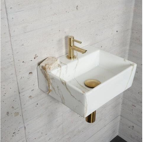 Carrara Marmer Look Fonteinset Wiesbaden Kleur Messing Goud (Kraangat Midden)