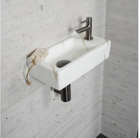 Carrara Marmer Look Fonteinset Wiesbaden in Gun Metal (Kraangat Rechts)