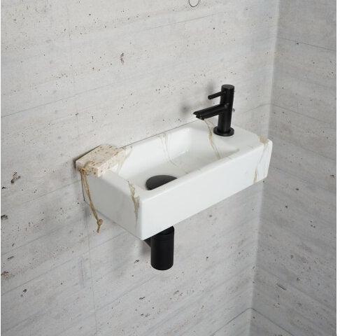 Carrara Marmer Look Fonteinset Wiesbaden in Mat Zwart (Kraangat Rechts)