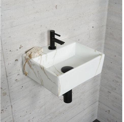 Carrara Marmer Look Fonteinset Wiesbaden Kleur Mat Zwart (Midden Kraangat)