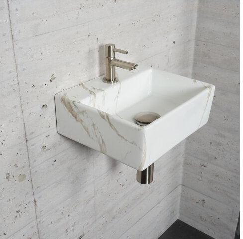 Carrara marmerlook fonteinset Wiesbaden in roestvrij staal (kraangat midden)