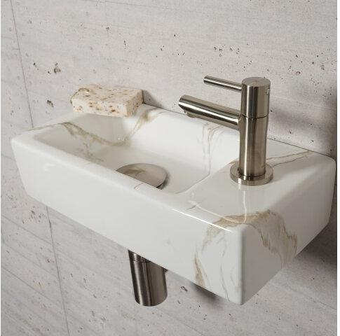 Carrara Marmer Look Fonteinset Wiesbaden Kleur RVS (Kraangat Rechts)