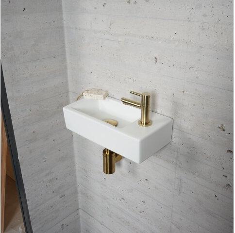 Mat Wit Fonteinset Wiesbaden Kleur Messing Goud (Kraangat Rechts)