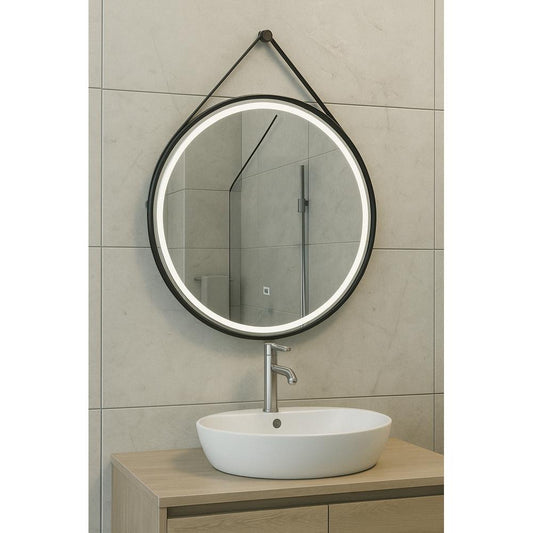 Cinto Ronde Spiegel met Band Wiesbaden LED Verlichting en Spiegelverwarming 60 cm Mat Zwart