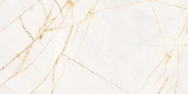 Tegel V.1200X1200 STR1817 GOUD met gouden marmerachtige aderen op een witte achtergrond.