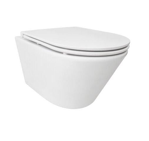 Vesta randloos wandtoilet Wiesbaden met Tornado Flush, Soft Close & Quick Release toiletbril in mat wit