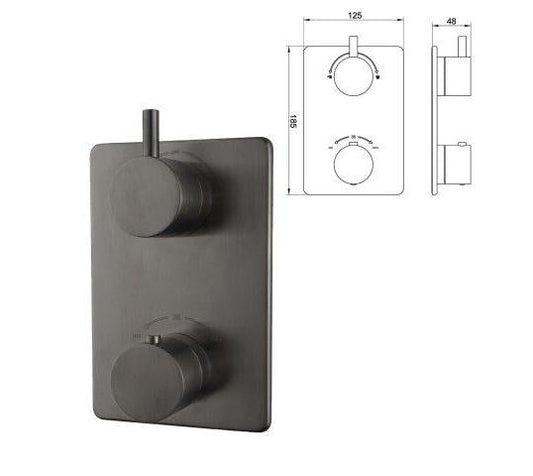 Caral Inbouw Regendoucheset Wiesbaden met Rechthoekige Wanduitlaat in Gunmetal PVD Coating (Inclusief Inbouwonderdelen)